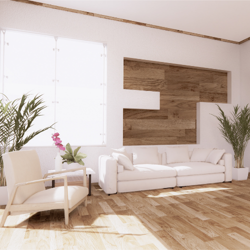 New Wooden Flooring in Sitting Room Area, Wooden Wall Feature